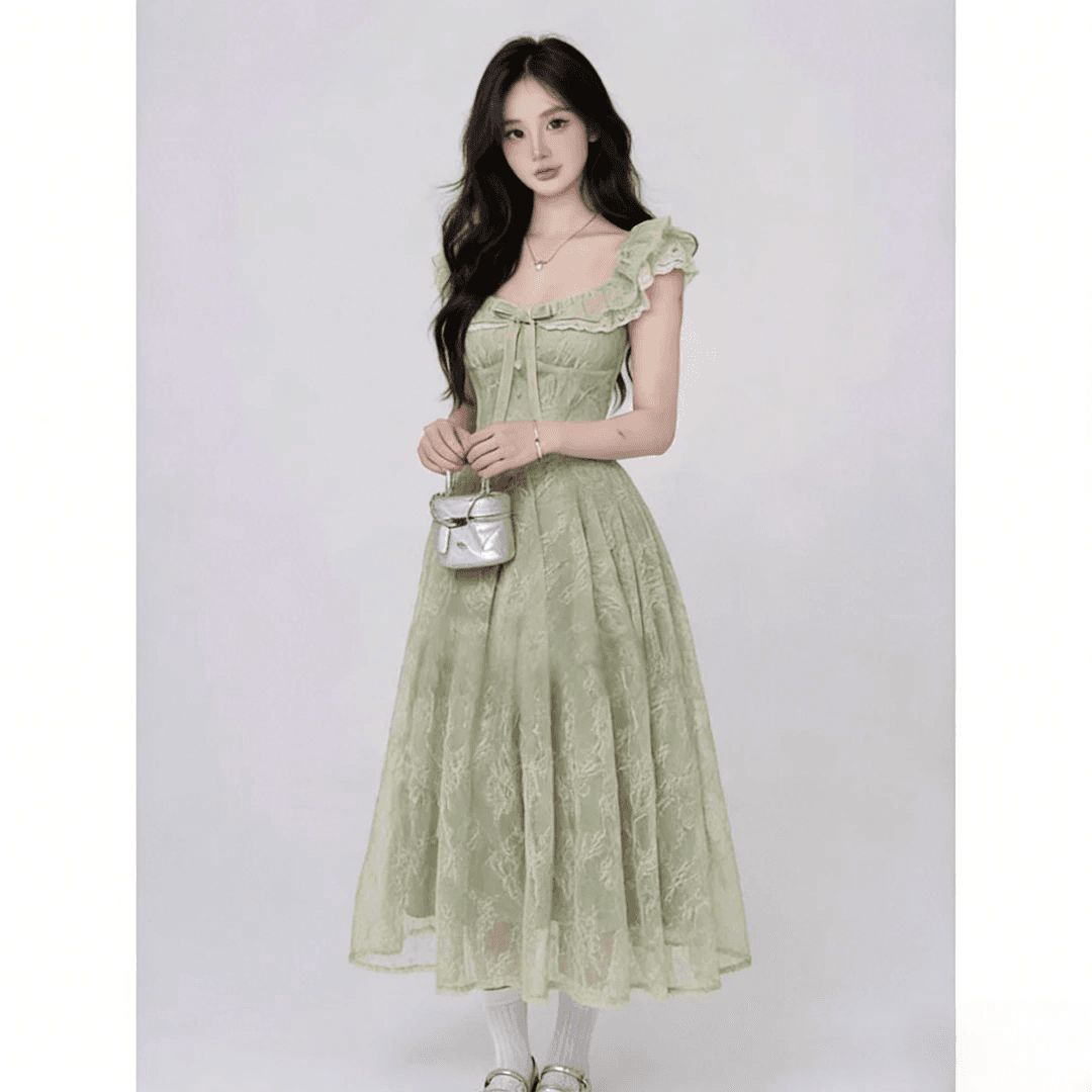 빅 사이즈 여성 의류 오즈의 마법사 센 부서 소녀 레이스 녹색 퍼프 치마 예복 이미지 2