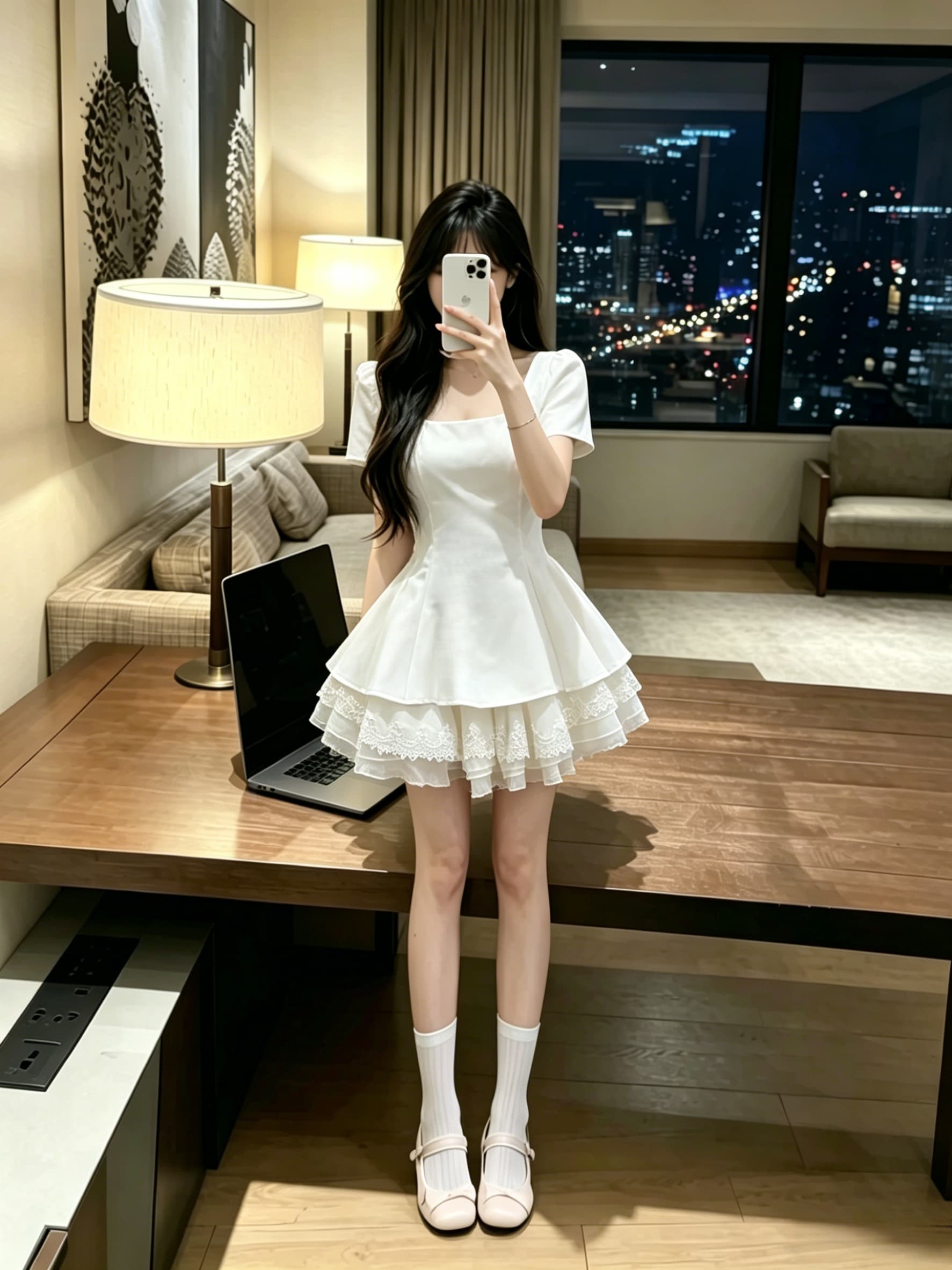 빅 사이즈 여성 의류 자오 이슬 생각하기 같은 단락 새로운 허리 수축 레이스 케이크 퍼프 드레스 이미지 4