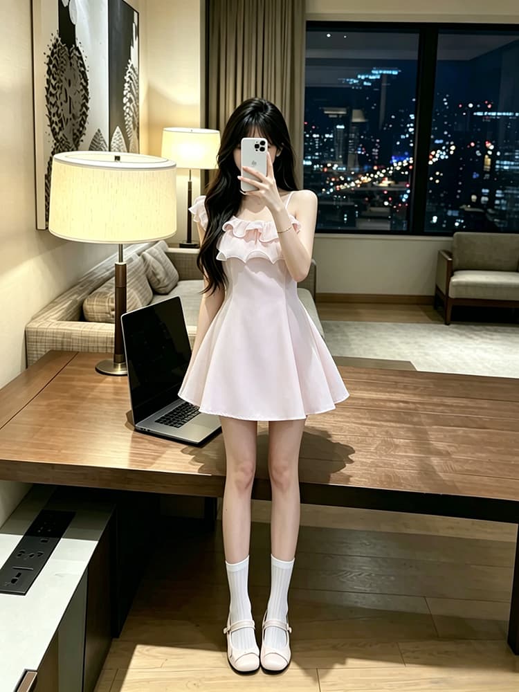 빅 사이즈 여성 의류 낭만적 인 기질 몸매 가꾸기 보트넥 디자인 센스 허리 수축 여성 의류 드레스 이미지 4