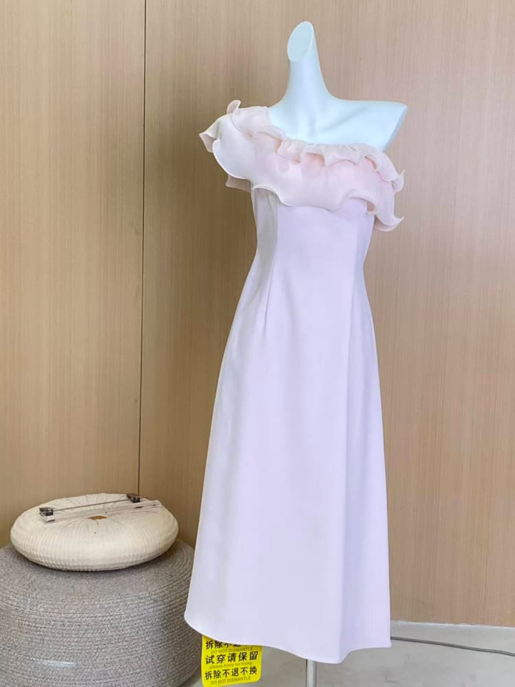 빅 사이즈 여성 의류 낭만적 인 기질 몸매 가꾸기 보트넥 디자인 센스 허리 수축 여성 의류 드레스 상세 이미지 10