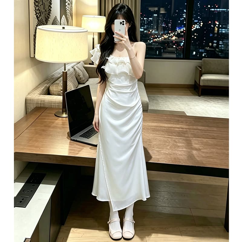 빅 사이즈 여성 의류 순수한 욕망 바람 오프숄더 새틴 인어 꼬리 드레스 하나 치마 기타 착용 치마 이미지 2
