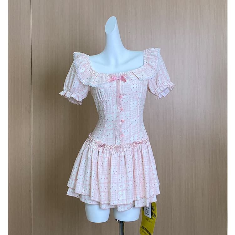 빅 사이즈 여성 의류 여름 순수한 욕망 달콤함 발레 레이스 조각 허리 수축 슬림해 보이는 점프 슈트 치마 상세 이미지 5