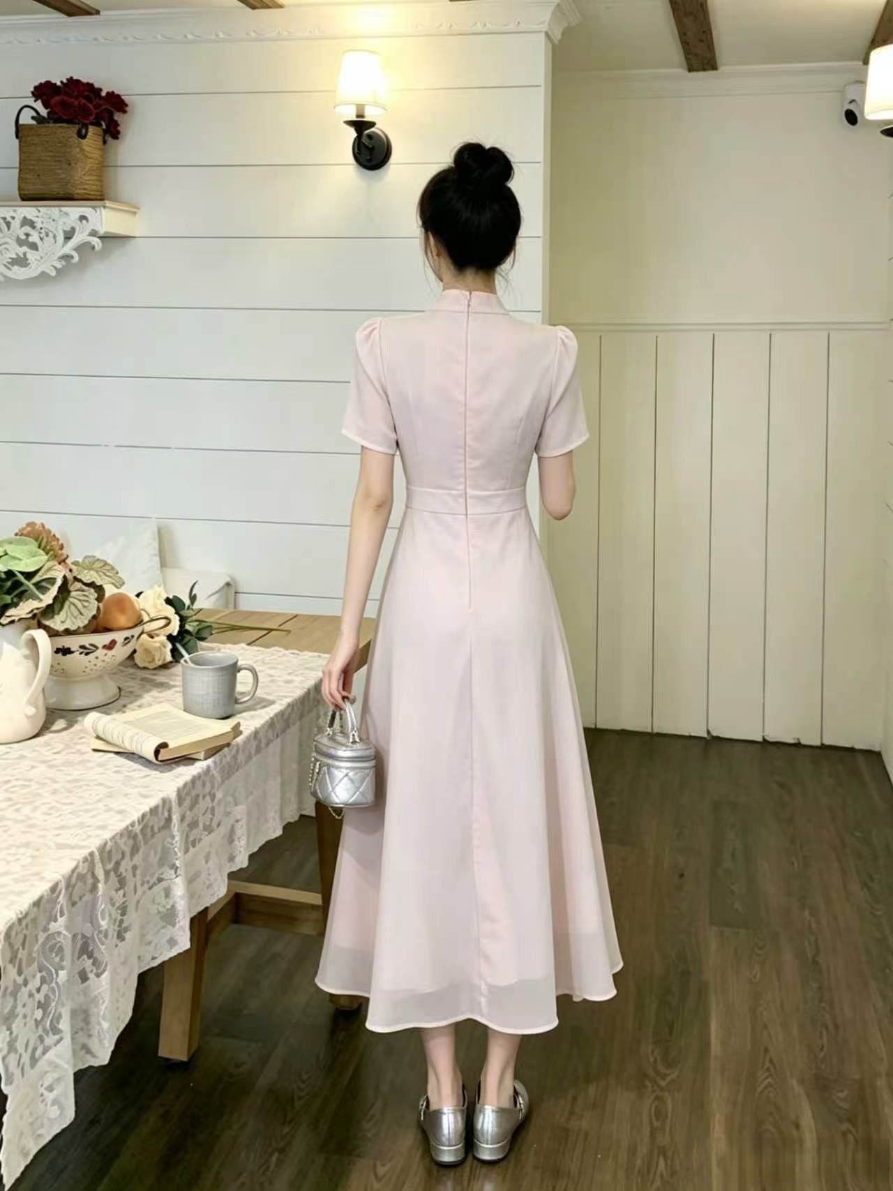 빅 사이즈 여성 의류 부드러운 바람 나비 매듭 허리 수축 드레스 슬림해 보이는 품격 다용도 짧은 치마 이미지 3