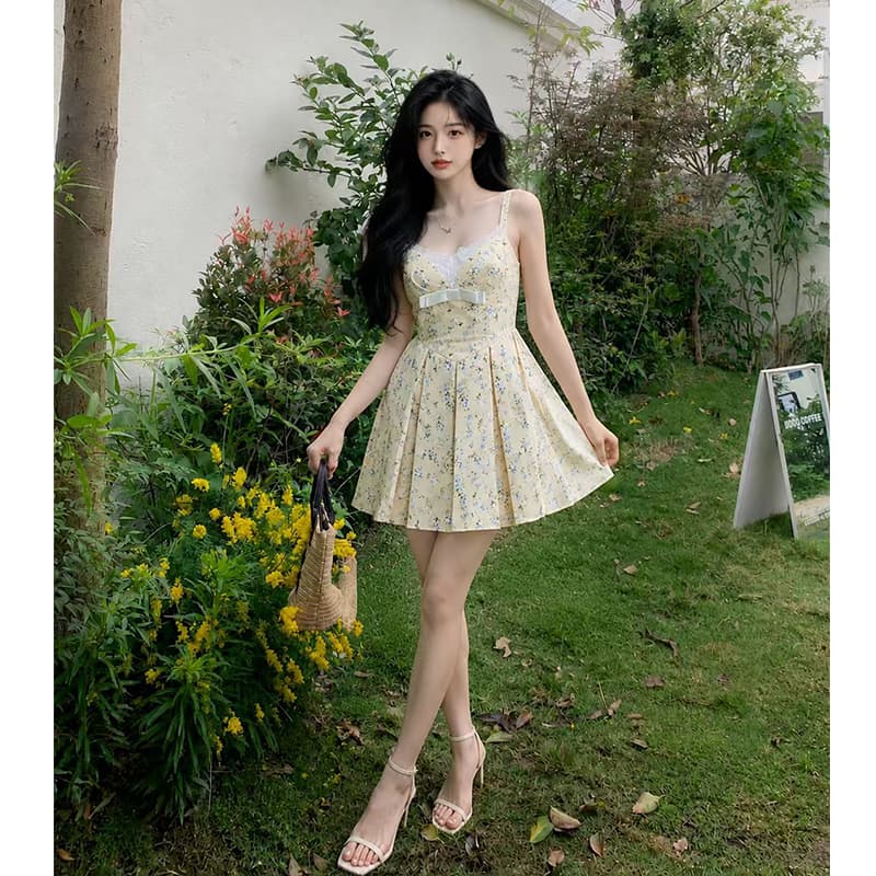 빅 사이즈 여성 의류 여름 품격 첫사랑 레이스 꽃무늬 드레스 허리 수축 슬림해 보이는 치마 상세 이미지 4