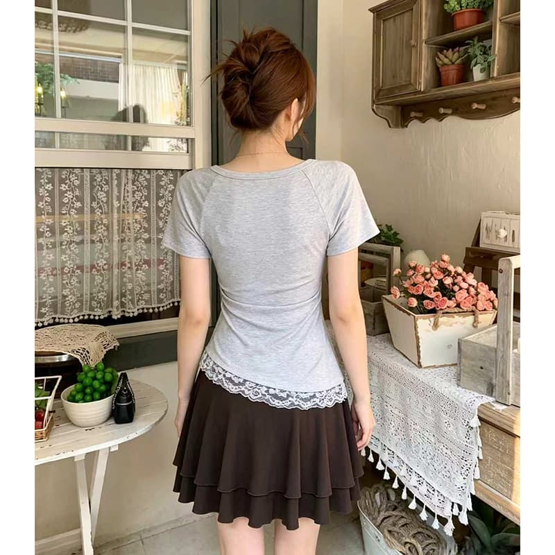 빅 사이즈 여성 의류 순수한 욕망 레이스 드레스 여름 허리 수축 디자인 치마 이미지 2