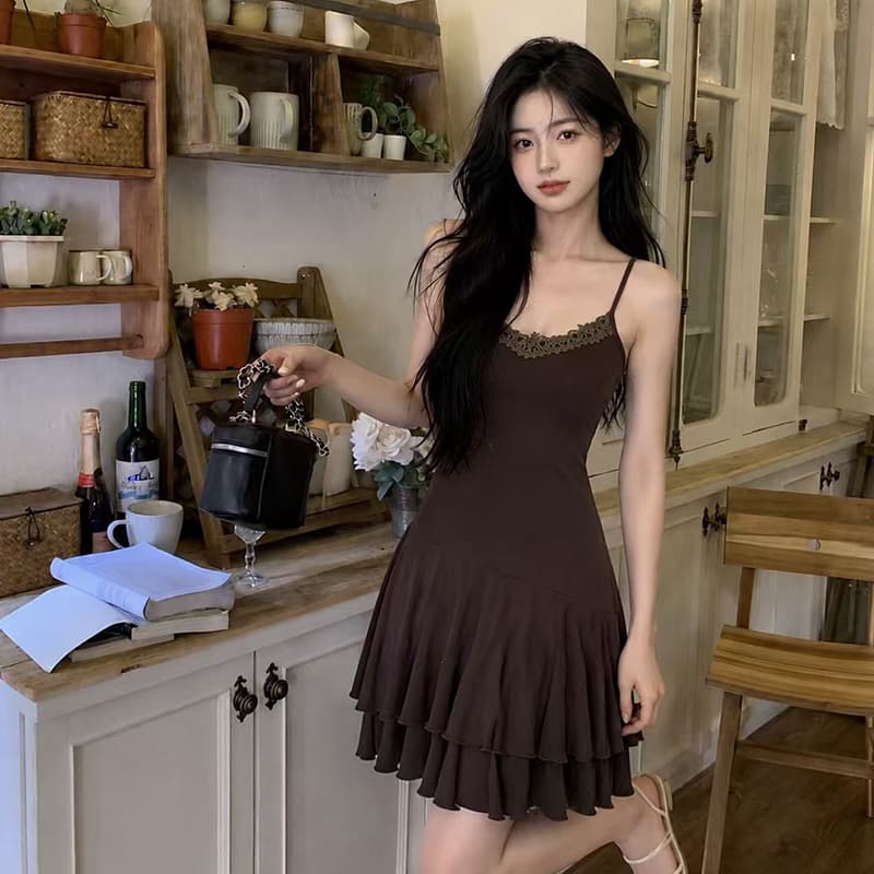 빅 사이즈 여성 의류 순수한 욕망 레이스 드레스 여름 허리 수축 디자인 치마 상세 이미지 3