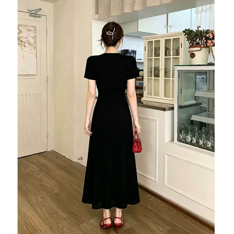 빅 사이즈 여성 의류 여름 프랑스식 낭만주의 바람 V넥 허리 수축 슬림해 보이는 품격 프릴 드레스 상세 이미지 5