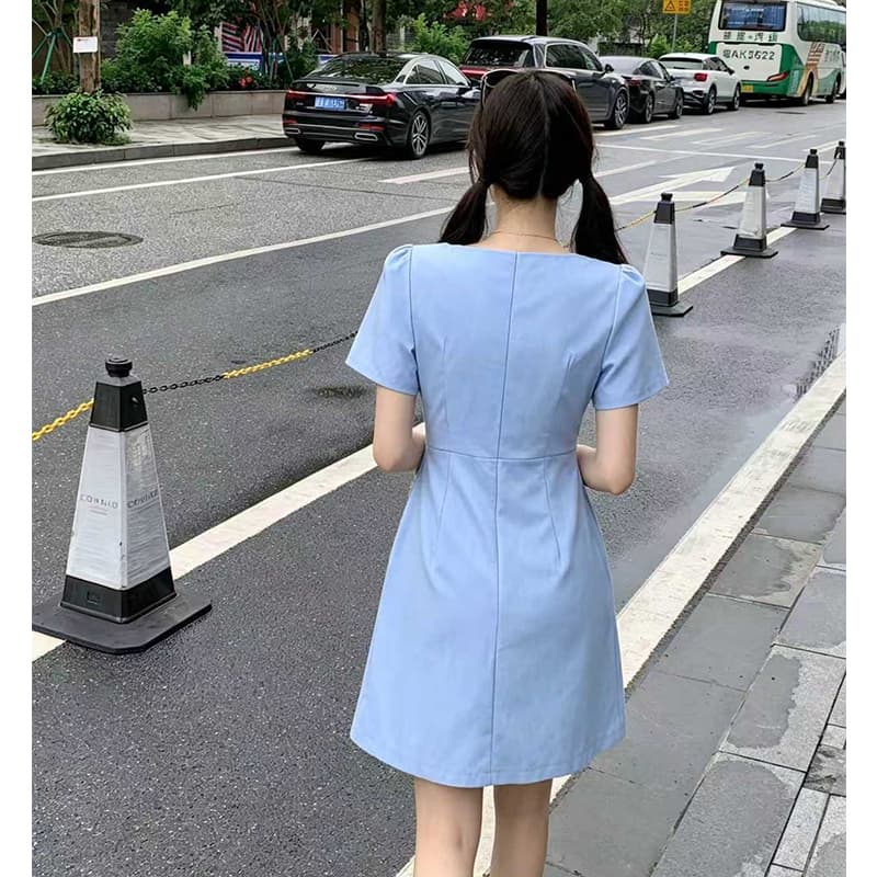 키 큰 남자 빅 사이즈 여성 의류 한 부서 순수한 욕망 허리 수축 반팔 점프 슈트 치마 이미지 2