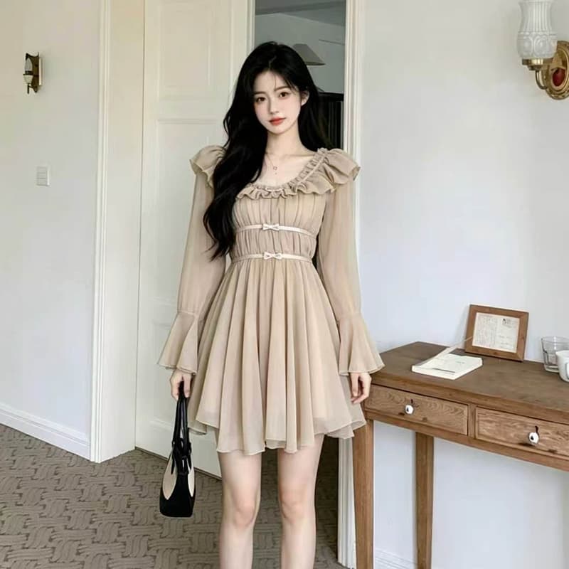빅 사이즈 여성 의류 프랑스식 부드러운 바람 허리 수축 슬림해 보이는 품격 V넥 점프 슈트 치마 상세 이미지 2