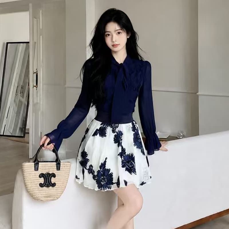 빅 사이즈 여성 의류 순수한 욕망 바람 섹시함 핫걸 홀로우 아웃 맨위 이른 가을 품격 망사 미니 스커트 상세 이미지 2