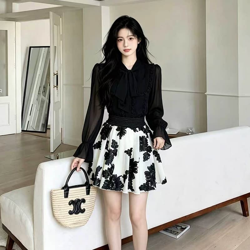 빅 사이즈 여성 의류 순수한 욕망 바람 섹시함 핫걸 홀로우 아웃 맨위 이른 가을 품격 망사 미니 스커트 상세 이미지 3