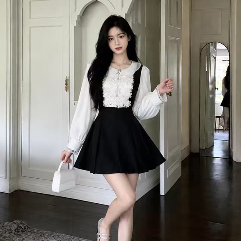 빅 사이즈 여성 의류 프랑스식 천 금빛 바람 베이비 칼라 허리 수축 슬림해 보이는 품격 드레스