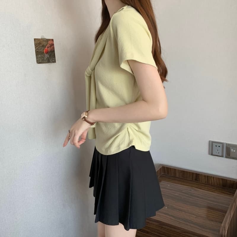 실사 2026 여름 새로운 티셔츠 여성 몸매 가꾸기 슬림해 보이는 통통한 여동생 페이크 레이어드 숄 반팔 풀오버 맨위 상세 이미지 14