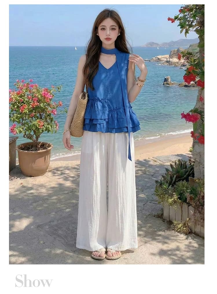2026 여름 도파민 밝은 착용 가져 가라. 고급 센스 아마 민소매 티셔츠 세트 여성 상세 이미지 10