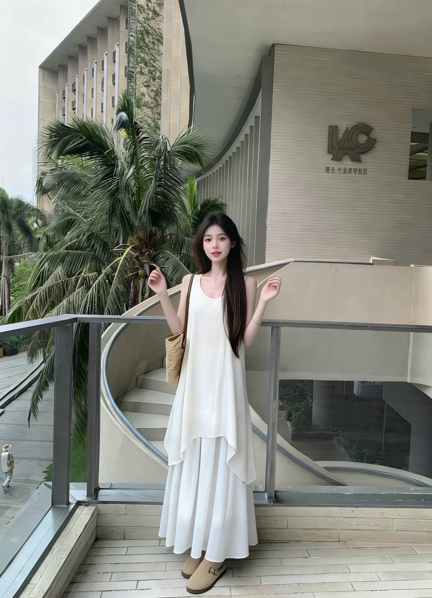 휴가 바람 화이트 세트 여성 드레스 고급 센스 루즈핏 민소매 조끼 불규칙 반신 스커트 투피스 세트 상세 이미지 2