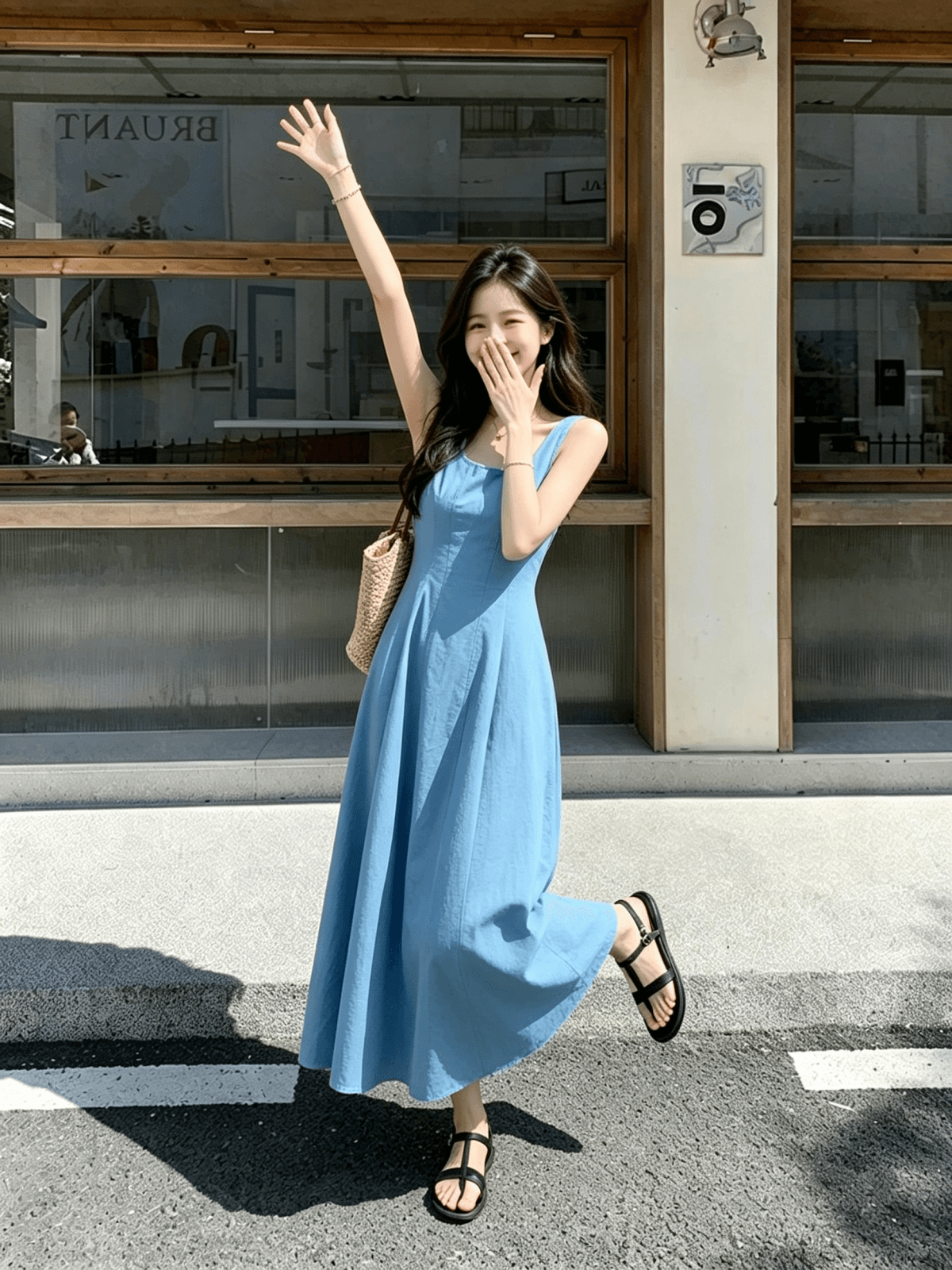 2026 여름 패션 u 칼라 여행 휴가 민소매 허리 수축 한 마디 빅 플레어 스커트 조끼 여성 드레스 상세 이미지 7