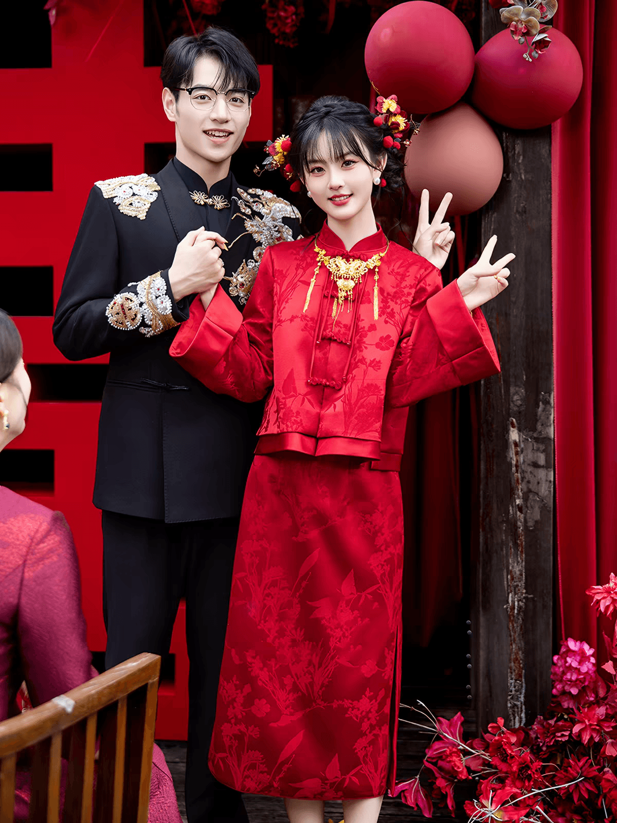 새로운 중식 개선 참여 치파오 작은 키 토스트 서비스 2026 새로운 결혼 뒷문 고급 센스 캐비닛에서 예복