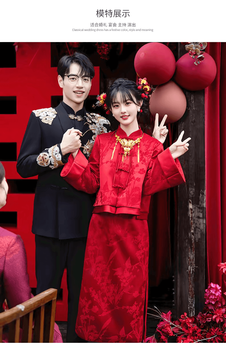 새로운 중식 개선 참여 치파오 작은 키 토스트 서비스 2026 새로운 결혼 뒷문 고급 센스 캐비닛에서 예복 상세 이미지 8