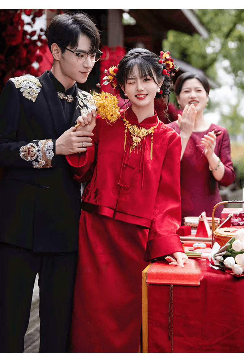 새로운 중식 개선 참여 치파오 작은 키 토스트 서비스 2026 새로운 결혼 뒷문 고급 센스 캐비닛에서 예복 상세 이미지 9