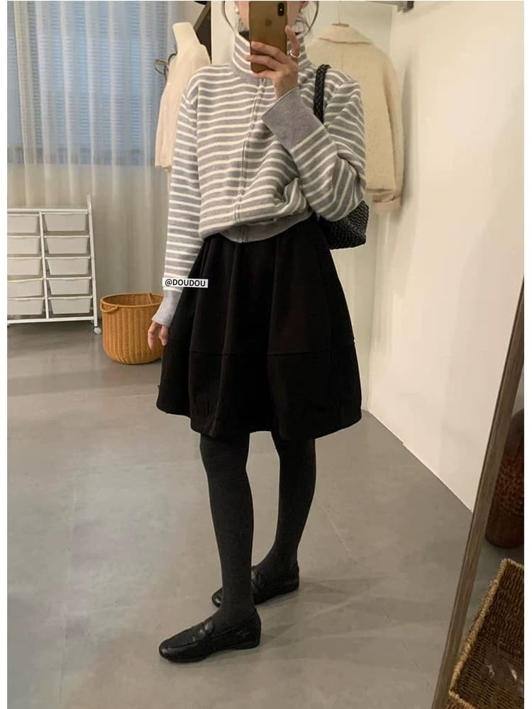 강력 추천 레트로 모직 버전 반신 스커트 여성 가을 겨울 새로운 한 부서 익스트림 제인 플리츠 슬림해 보이는 중간 길이 스커트 상세 이미지 1