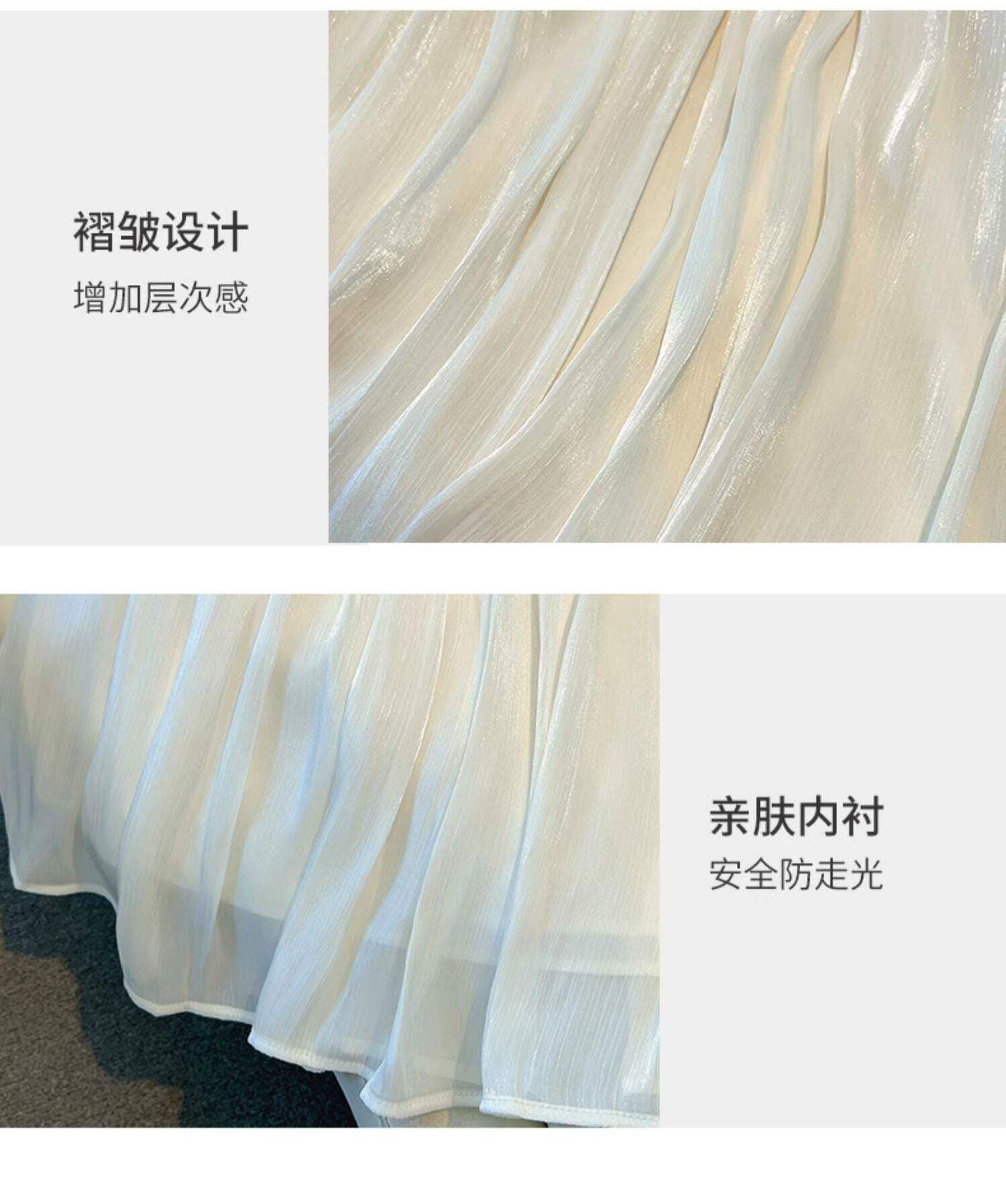 고급 센스 비용 효율적인 깃발 실 반 스커트 여름 광택 구슬 빛 망사 디자인 센스 한 마디 큰 진자 반신 스커트 상세 이미지 5