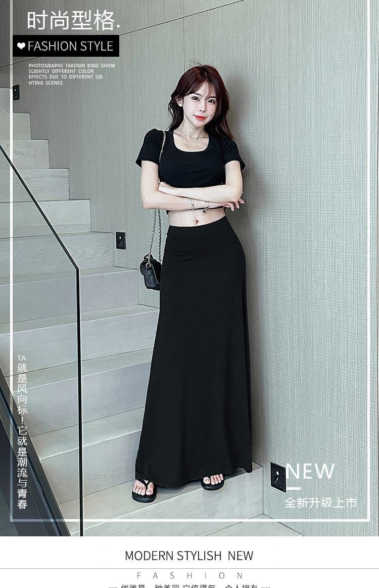 모달 하이웨이스트 차가운 센스 회색 반신 스커트 여성 여름 도루 센스 슬림해 보이는 이후 트임 느슨함 슬림해 보이는 한 마디 롱 스커트 상세 이미지 2