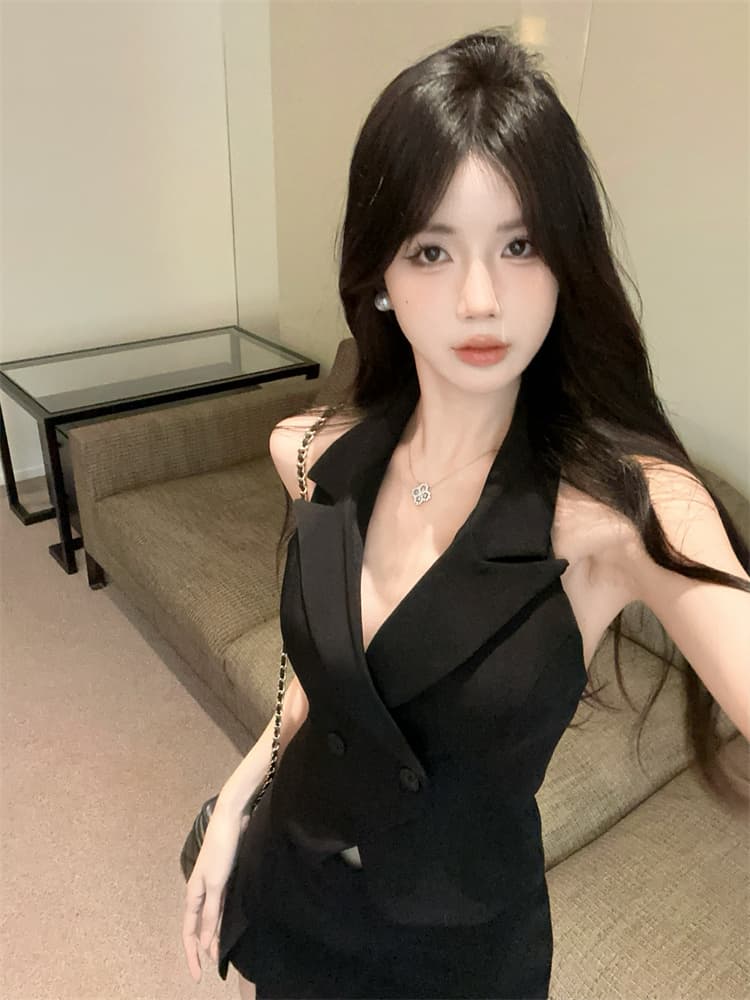 실사 정가 소금 부서 백리스 배색 행침 목 정장 베스트 수 있습니다. 언 로딩 의류 미니멀리즘 다용도 조끼 상세 이미지 6