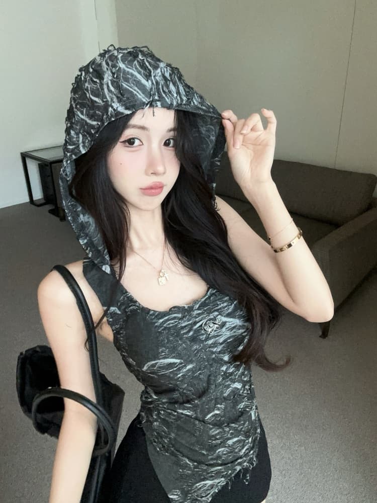 실사 정가 불모지 바람 레이스 디자인 센스 패치워크 후드 티셔츠 몸매 가꾸기 맨위 이미지 2