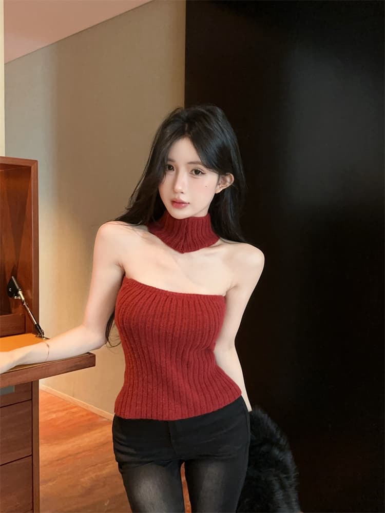 실사 니트 튜브탑 조끼 여성 가을 겨울철 크리스마스 순수한 욕망 행침 목 몸매 가꾸기 만나는 맨위 상세 이미지 5