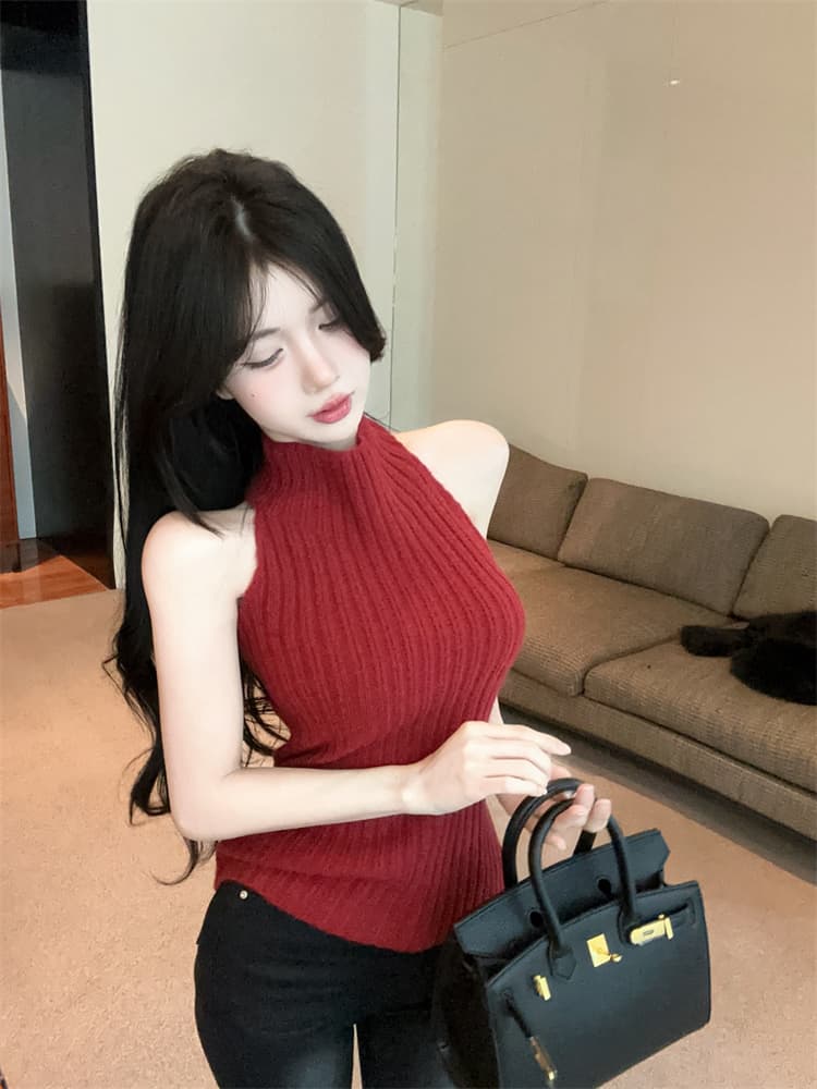 실사 니트 튜브탑 조끼 여성 가을 겨울철 크리스마스 순수한 욕망 행침 목 몸매 가꾸기 만나는 맨위 상세 이미지 8