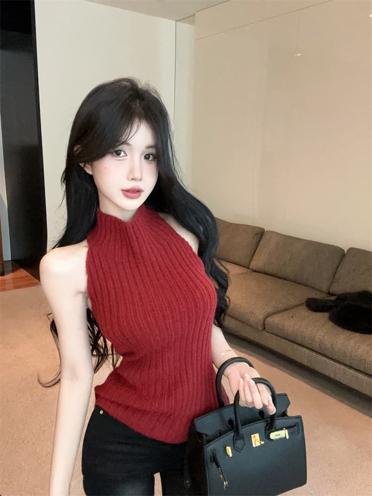 실사 니트 튜브탑 조끼 여성 가을 겨울철 크리스마스 순수한 욕망 행침 목 몸매 가꾸기 만나는 맨위 상세 이미지 9