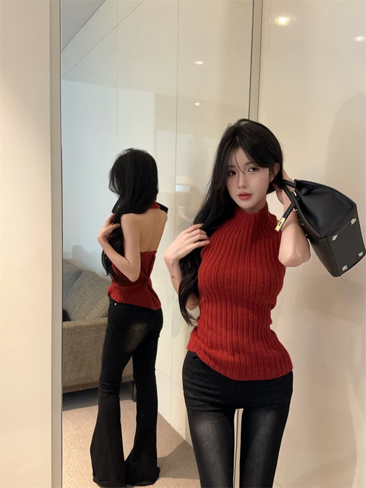 실사 니트 튜브탑 조끼 여성 가을 겨울철 크리스마스 순수한 욕망 행침 목 몸매 가꾸기 만나는 맨위 상세 이미지 11