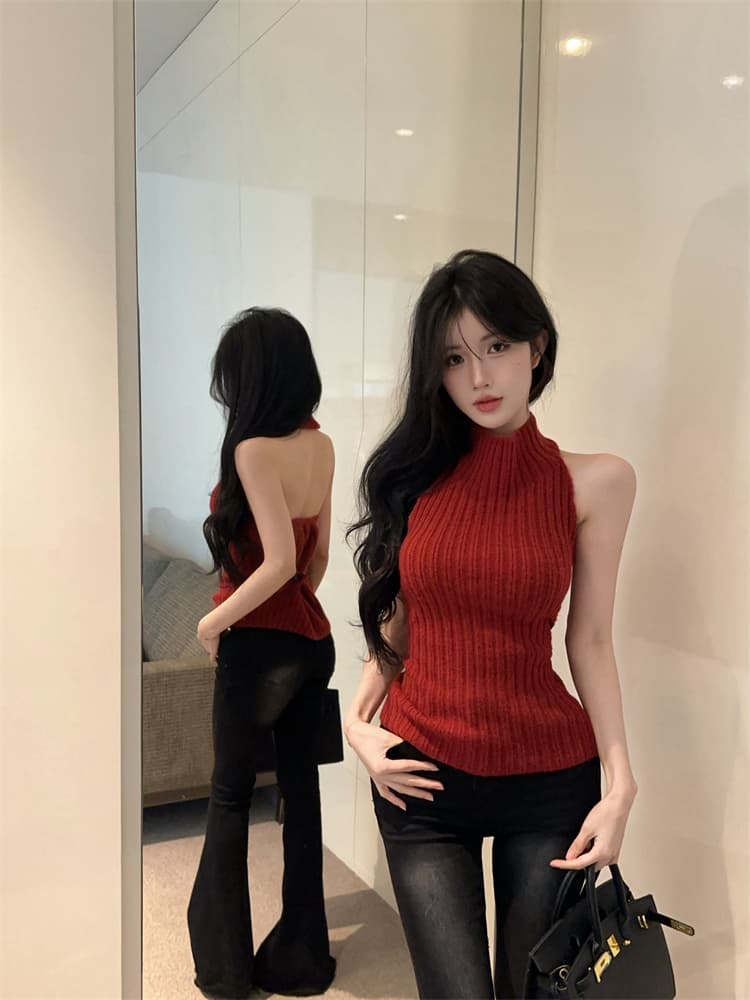 실사 니트 튜브탑 조끼 여성 가을 겨울철 크리스마스 순수한 욕망 행침 목 몸매 가꾸기 만나는 맨위 상세 이미지 12