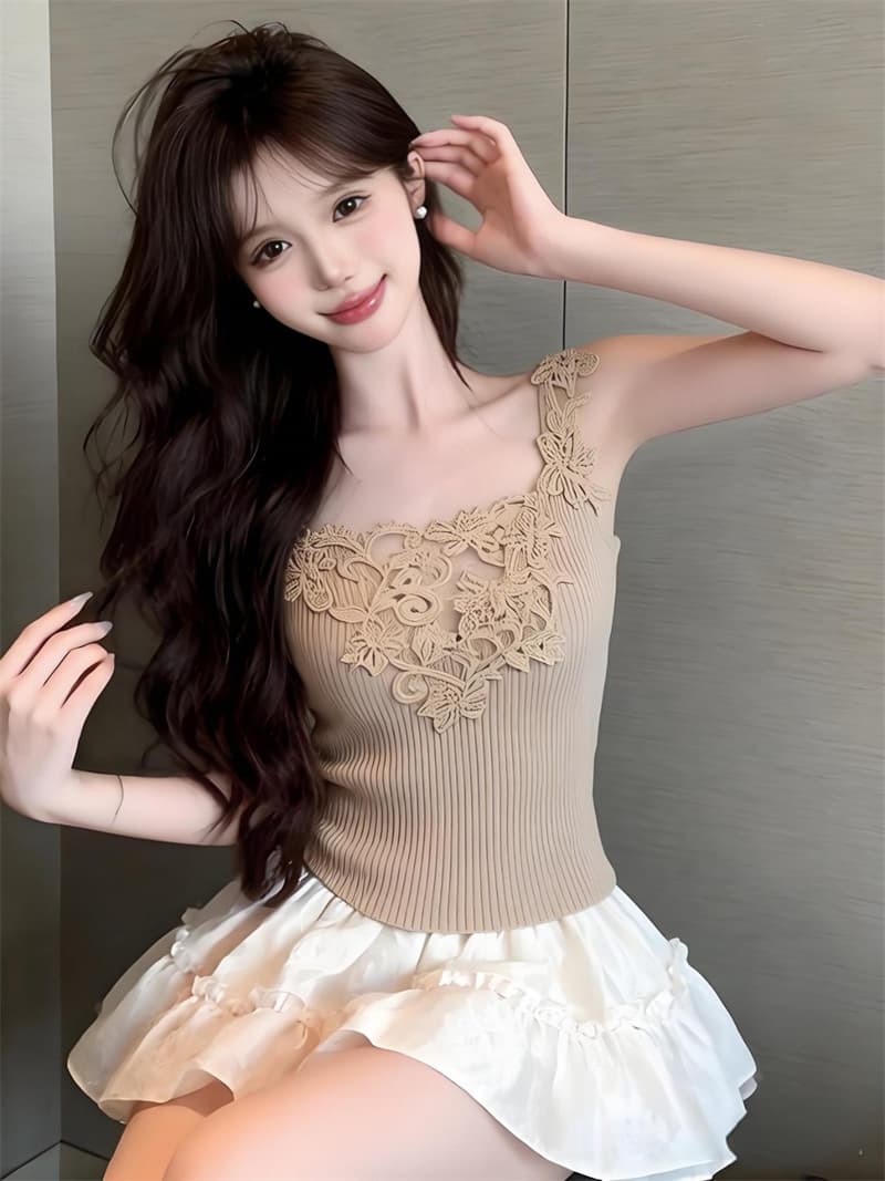 실사 정가 레이스 레이스 패치워크 레이스 니트 캐미솔 이미지 3