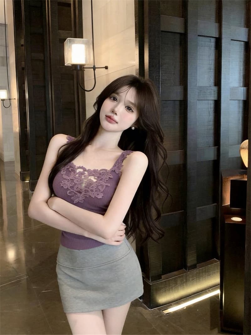 실사 정가 레이스 레이스 패치워크 레이스 니트 캐미솔 상세 이미지 6