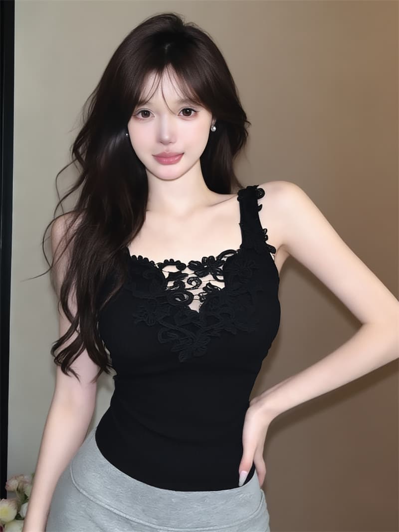 실사 정가 레이스 레이스 패치워크 레이스 니트 캐미솔 상세 이미지 13
