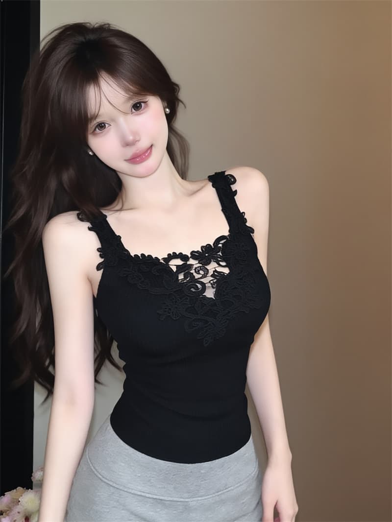 실사 정가 레이스 레이스 패치워크 레이스 니트 캐미솔 상세 이미지 14