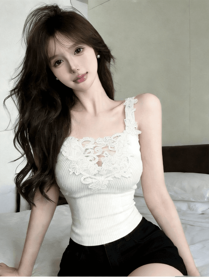 실사 정가 레이스 레이스 패치워크 레이스 니트 캐미솔 상세 이미지 15