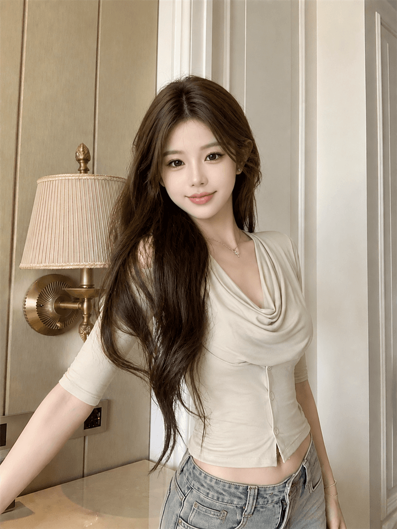 실사 정가 빛 요리 한 바람 품격 흔들다 칼라 중간 소매 티셔츠 몸매 가꾸기 허리 수축 슬림해 보이는 다용도 맨위 상세 이미지 11