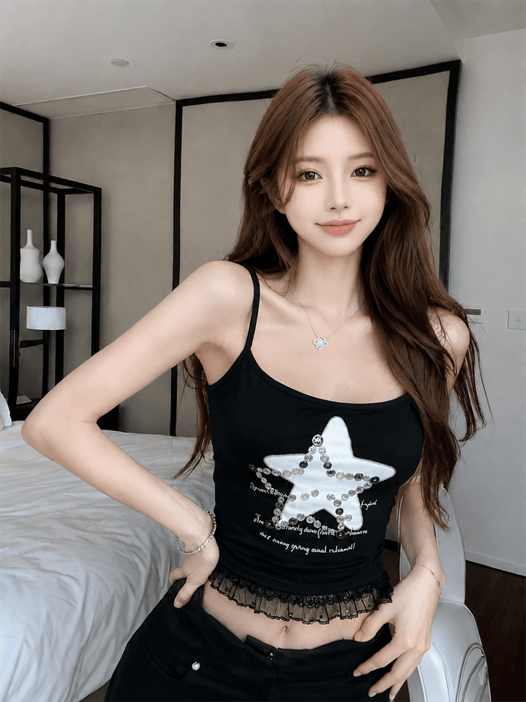 실사 정가 재미있는 별 단추 레이스 레이스 캐미솔 벨트 가슴 패드 상세 이미지 9