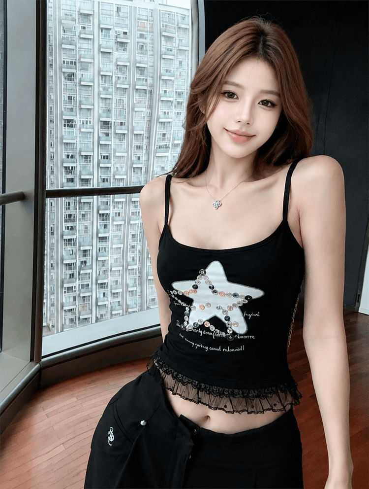 실사 정가 재미있는 별 단추 레이스 레이스 캐미솔 벨트 가슴 패드 상세 이미지 10