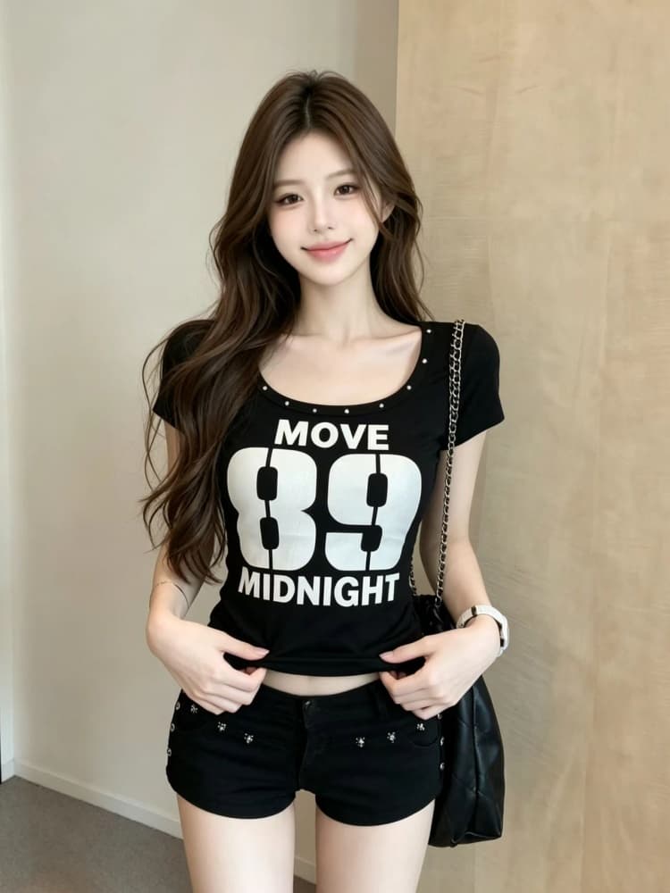 실사 아메리칸 레트로 버드 나무 못 광장 칼라 타이트 반팔 티셔츠 상세 이미지 8