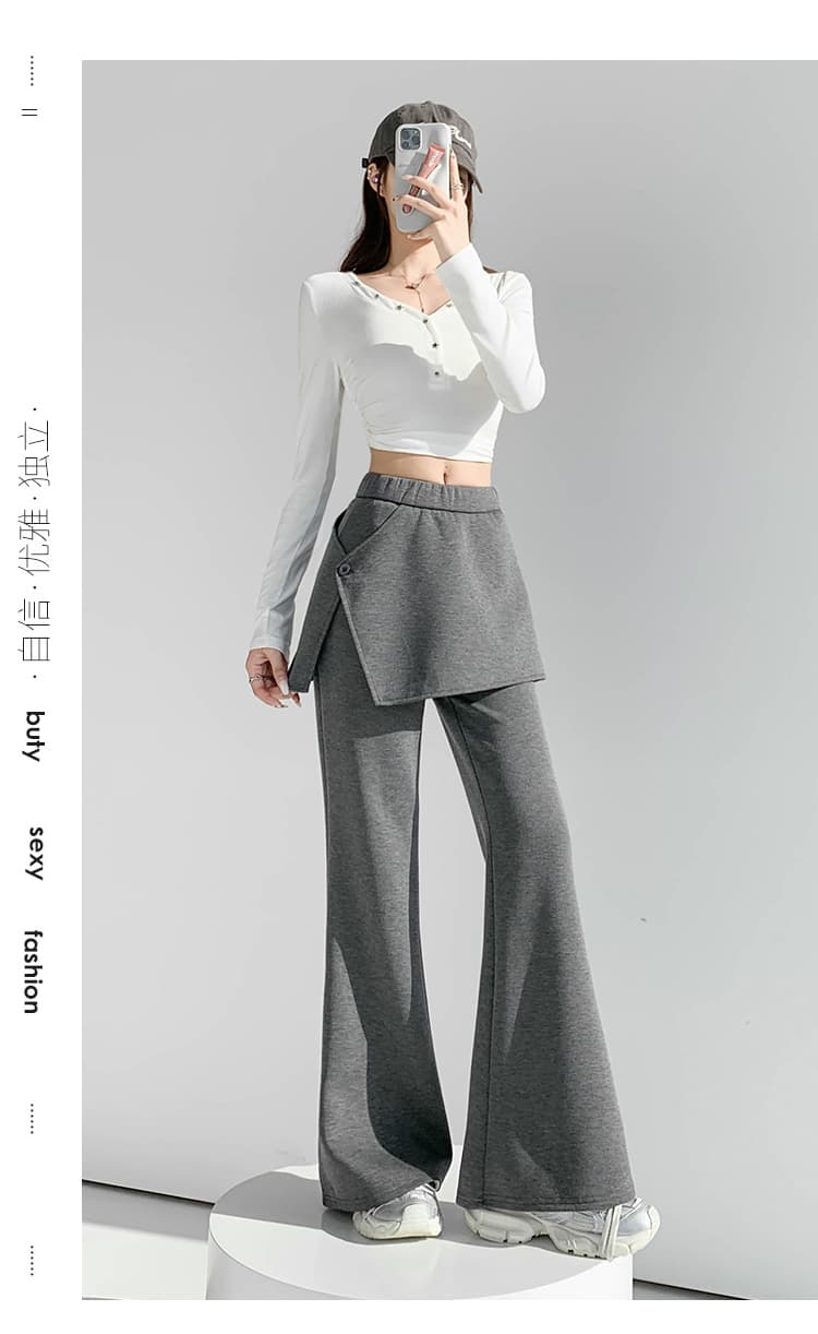 실사 페이크 레이어드 랩스커트팬츠 공기 면 부츠컷 바지 여성 봄 하이웨이스트 슬림해 보이는 다용도 캐주얼 바지 바닥 청소 나팔 바지 상세 이미지 38