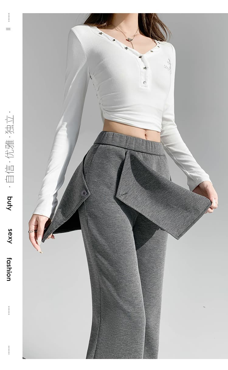 실사 페이크 레이어드 랩스커트팬츠 공기 면 부츠컷 바지 여성 봄 하이웨이스트 슬림해 보이는 다용도 캐주얼 바지 바닥 청소 나팔 바지 상세 이미지 40
