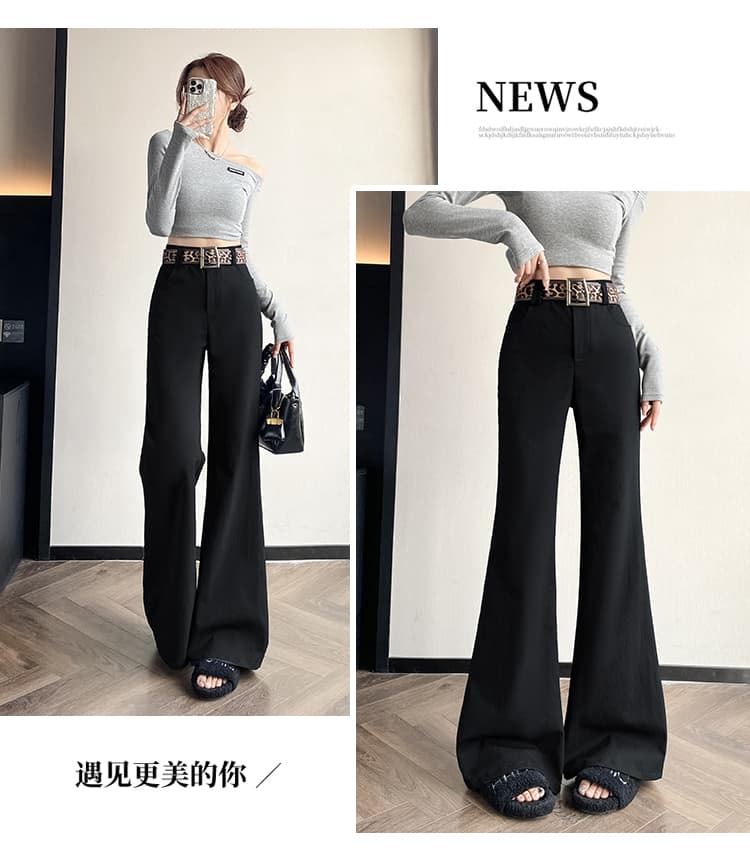 실사 2026 봄 워시 물 면 정장 부츠컷 바지 여성 하이웨이스트 좁은 에디션 캐주얼 나팔 바지 바닥 청소 호스 슈 바지 상세 이미지 29