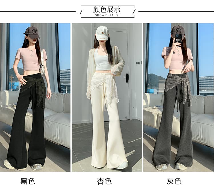 실사 레이스 레이스업 부츠컷 바지 여성 하이웨이스트 좁은 에디션 캐주얼 나팔 운동 웨이 바지 바닥 청소 호스 슈 벨트 랩스커트팬츠 상세 이미지 18