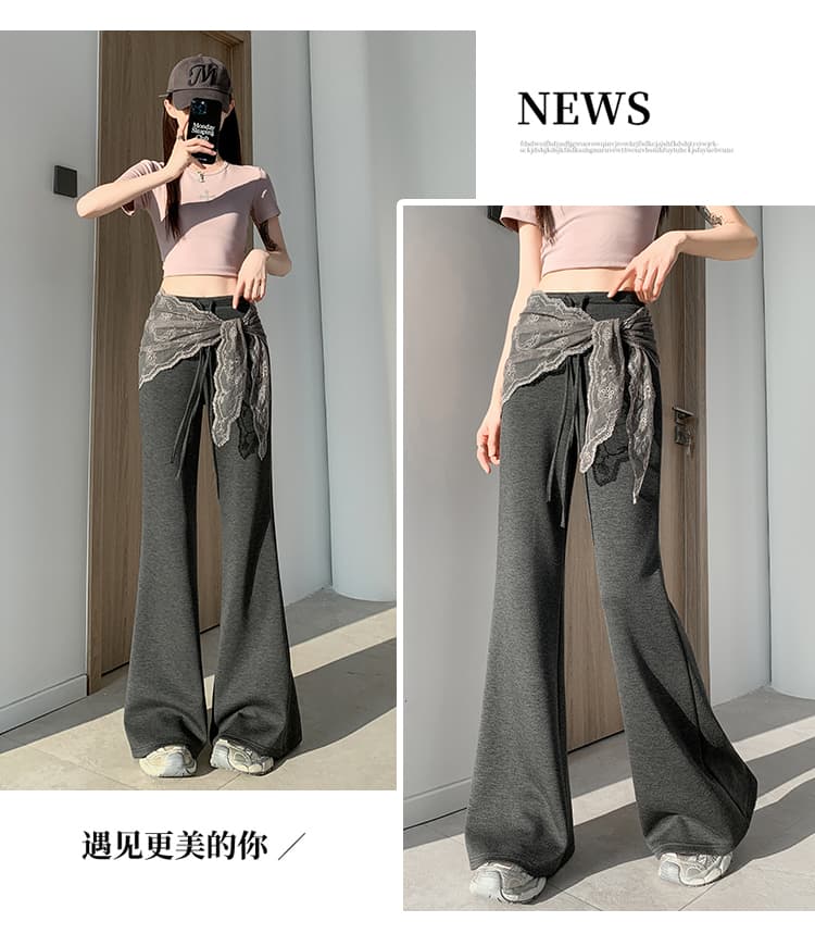 실사 레이스 레이스업 부츠컷 바지 여성 하이웨이스트 좁은 에디션 캐주얼 나팔 운동 웨이 바지 바닥 청소 호스 슈 벨트 랩스커트팬츠 상세 이미지 25