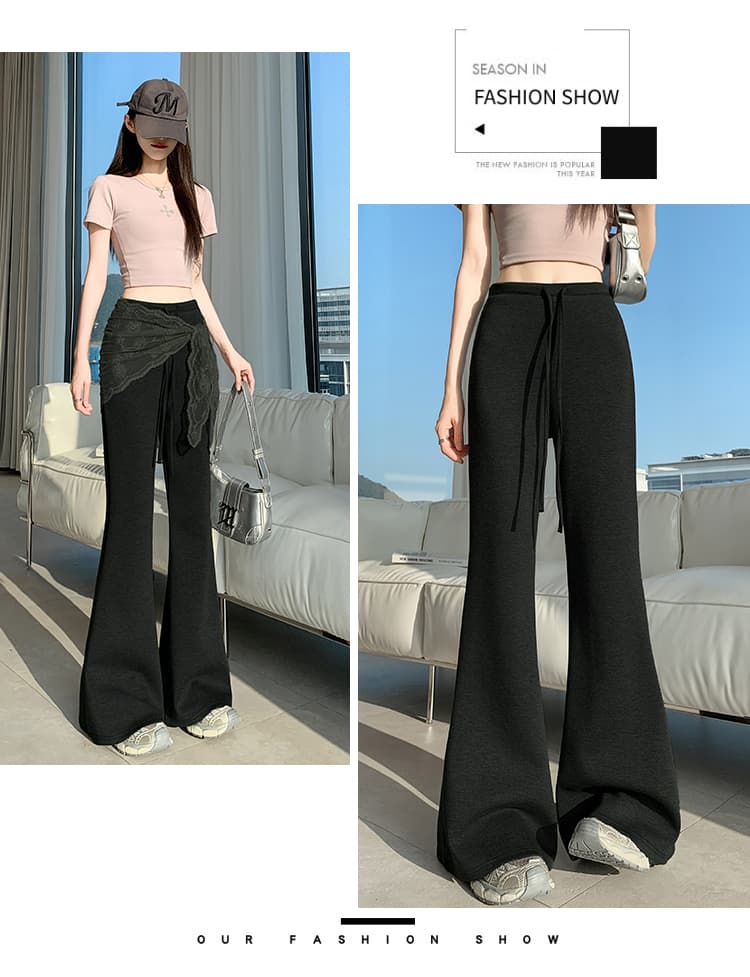 실사 레이스 레이스업 부츠컷 바지 여성 하이웨이스트 좁은 에디션 캐주얼 나팔 운동 웨이 바지 바닥 청소 호스 슈 벨트 랩스커트팬츠 상세 이미지 35