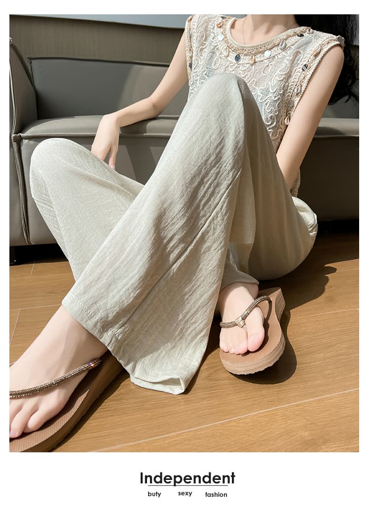실사 얼음 실크 면 린넨 와이드 레깅스 바지 여름 프릴 랩스커트팬츠 느긋한 바람 캐주얼 야마모토 바지 스트레이트 바닥 청소 바지 상세 이미지 49