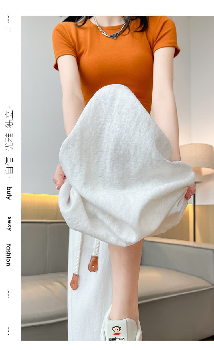 실사 디자인 센스 작은 랩스커트팬츠 여름 얼음 실크 와이드 레깅스 바지 도루 센스 루즈핏 면 린넨 하이웨이스트 슬림해 보이는 캐주얼 긴 바지 상세 이미지 41